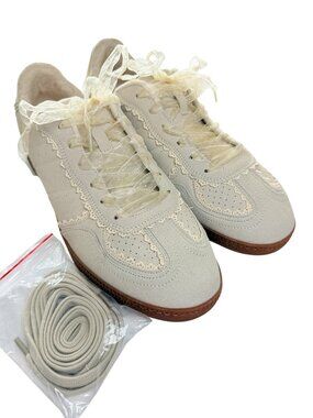 CUSHIONAIRE Belinda Lace Coquette Sneakers Ivory Cream Ribbon Laces 11 Cottage